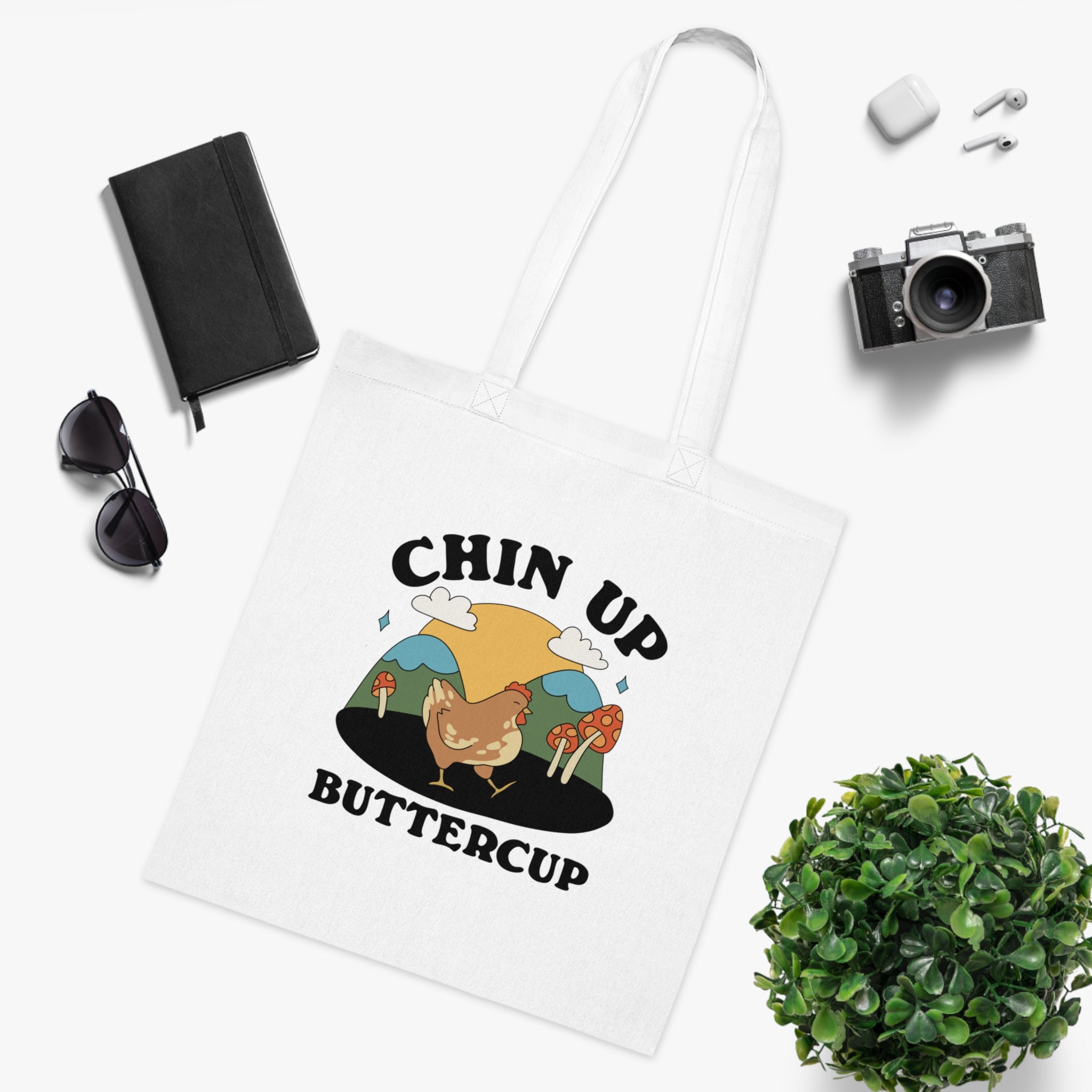 Chin Up Buttercup White Tote Bag