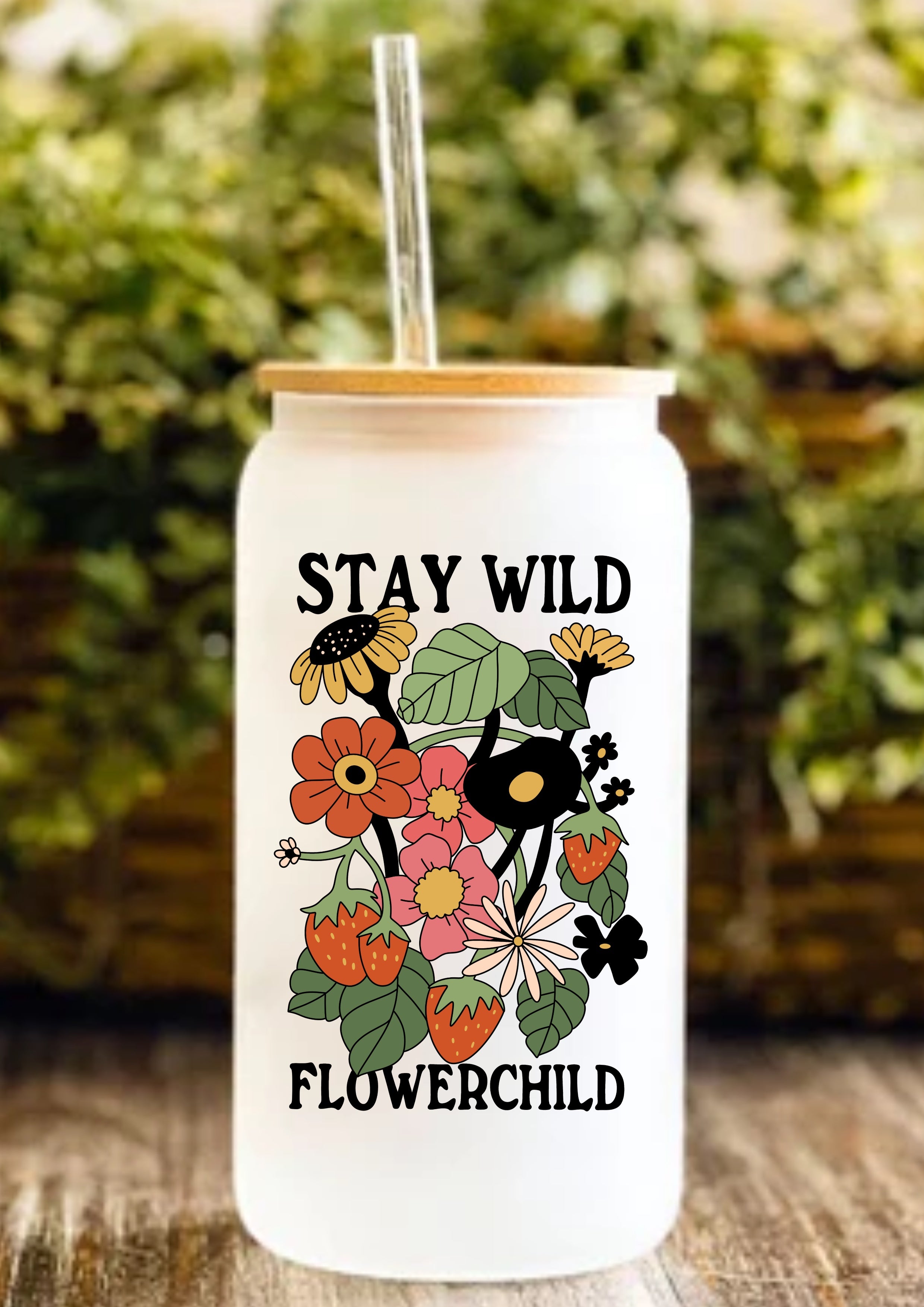 Stay Wild Flowerchild 12oz Frosted Glass Tumbler