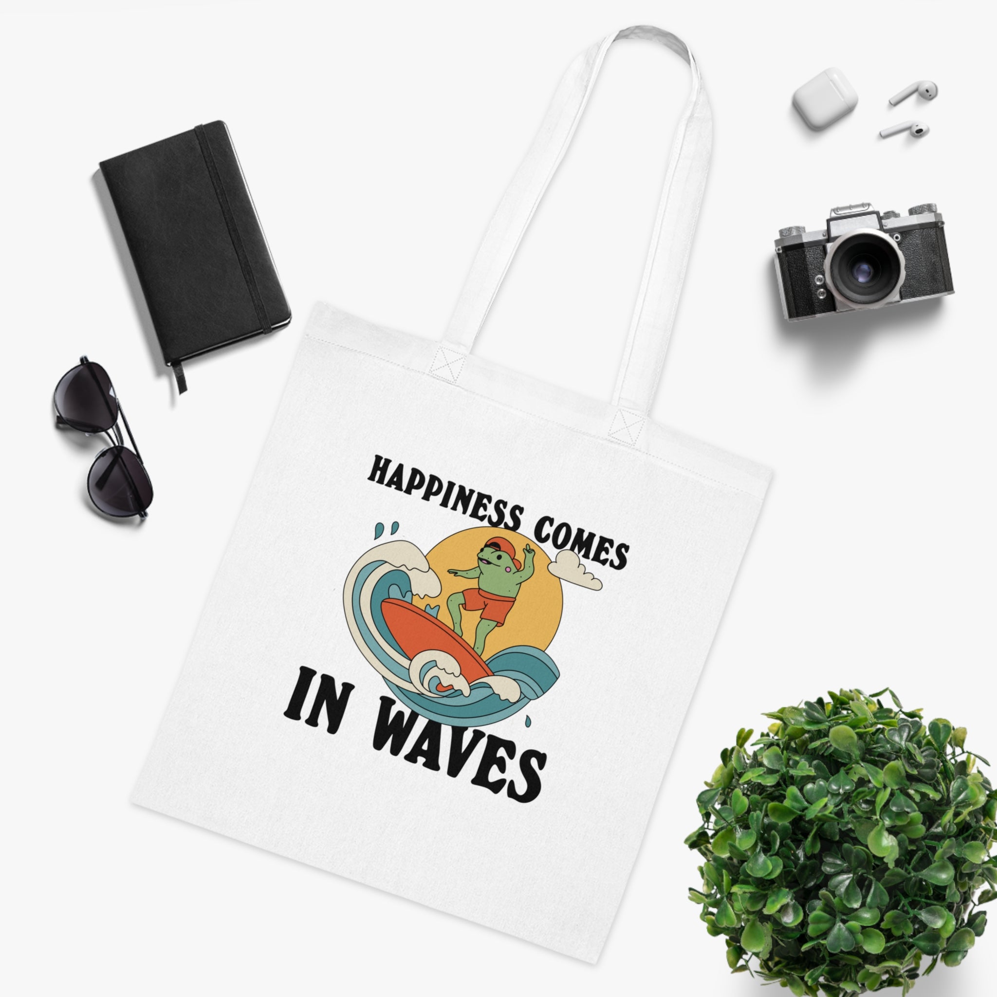 Happiness Comes In Waves White Tote Bag