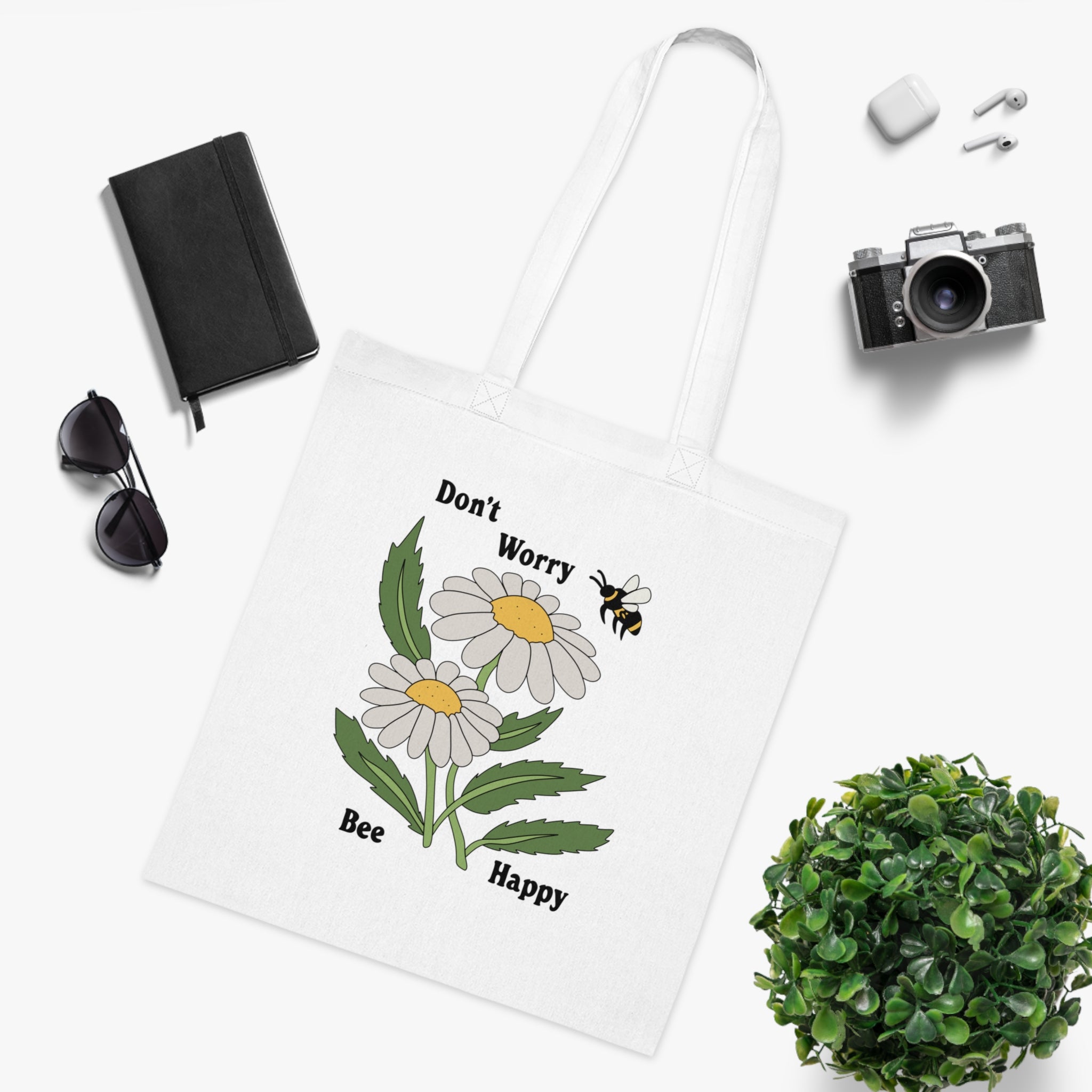 Don’t Worry Bee Happy White Tote Bag