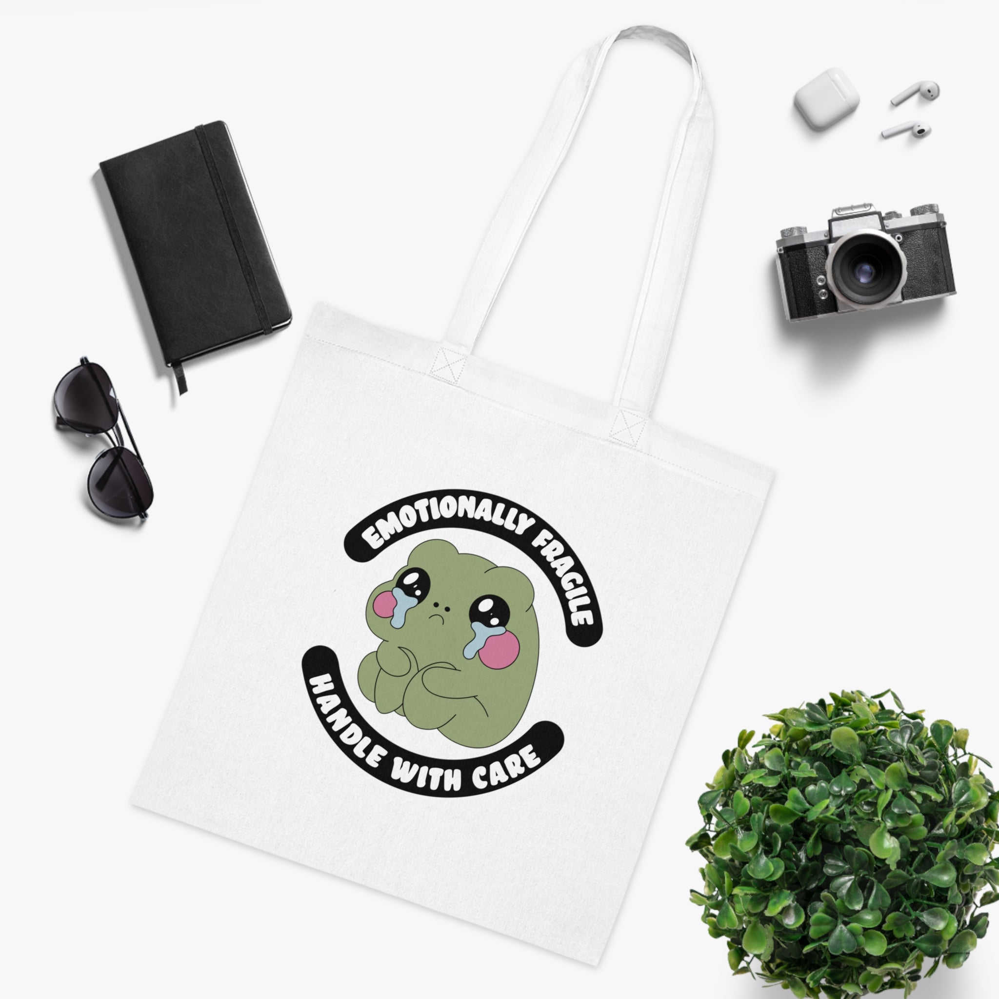 Emotionally Fragile Handle With Care White Tote Bag
