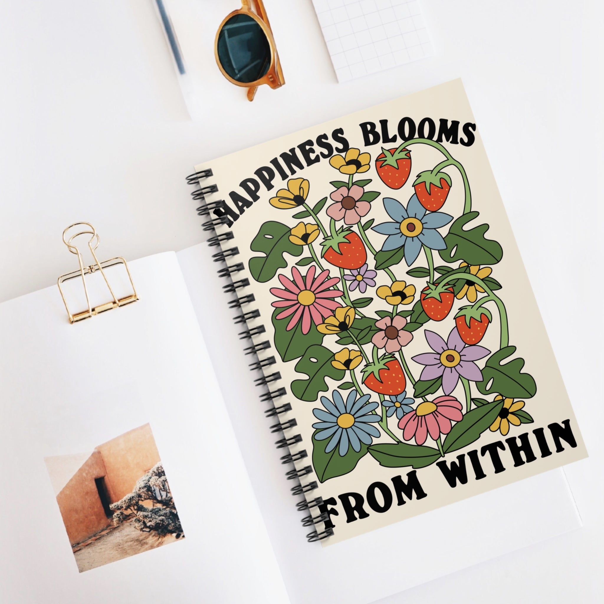 Happiness Blooms From Within A5 Lined Notebook