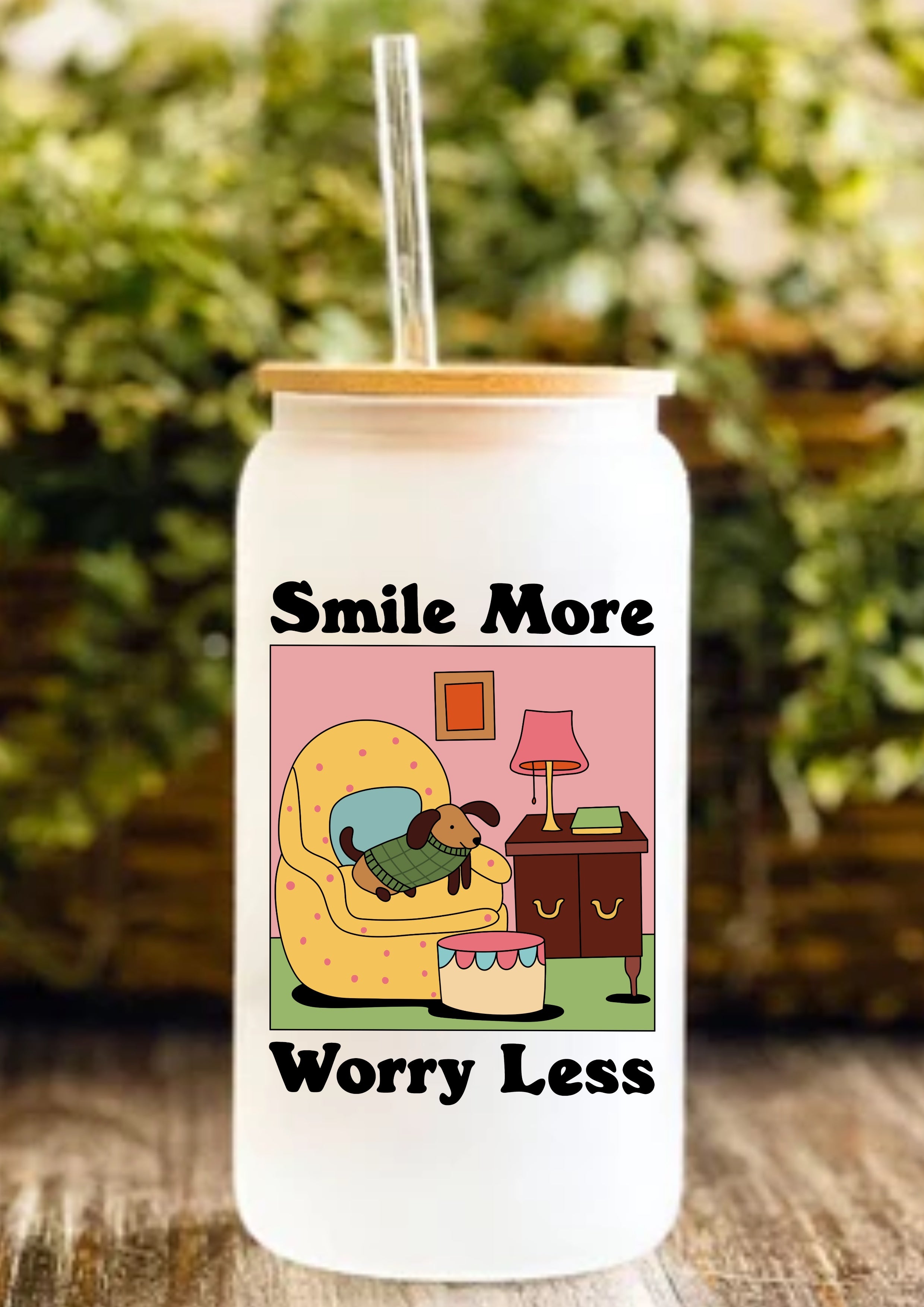 Smile More Worry Less 12oz Frosted Glass Tumbler