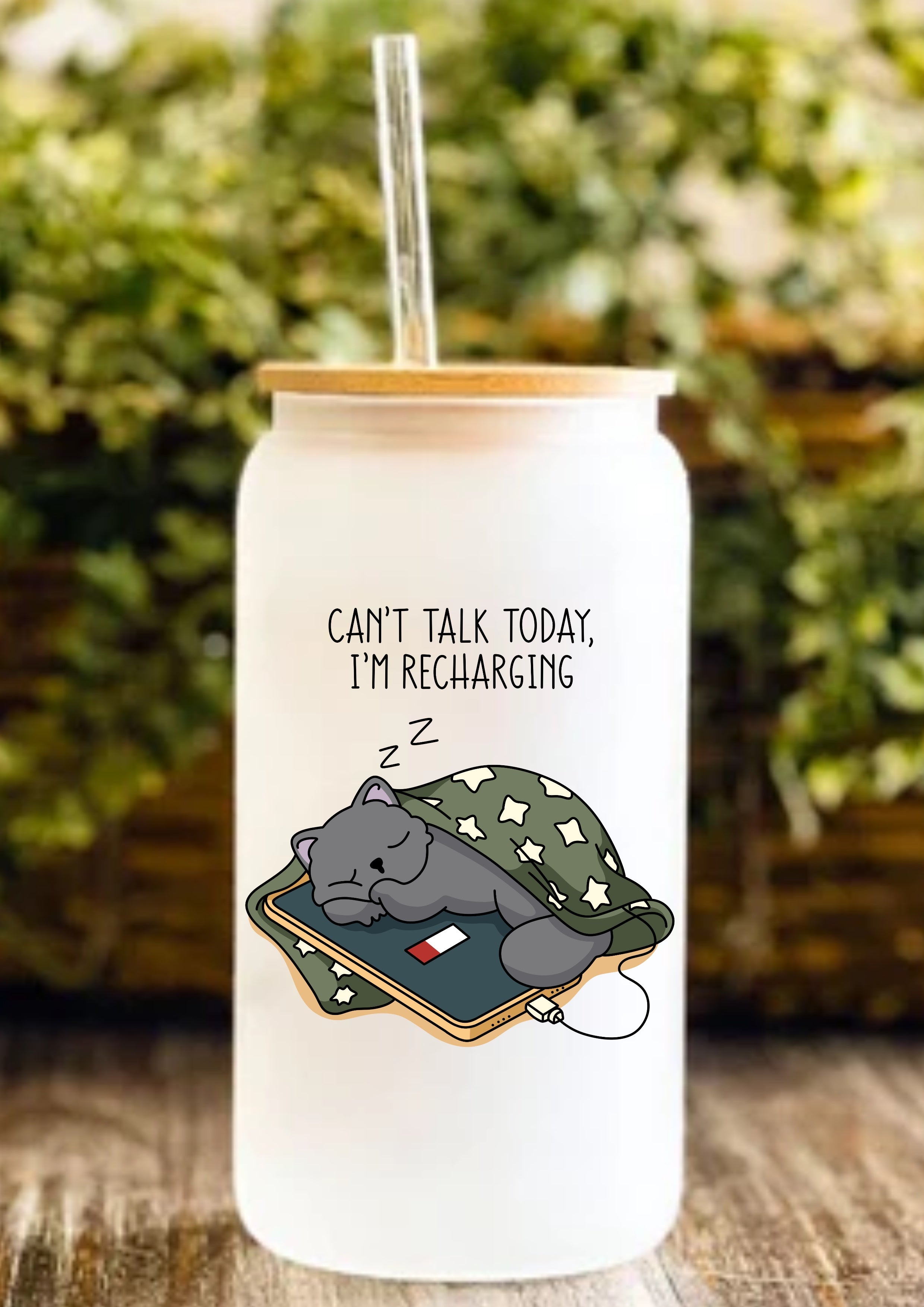 Can’t Talk Today, I’m Recharging 12oz Frosted Glass Tumbler
