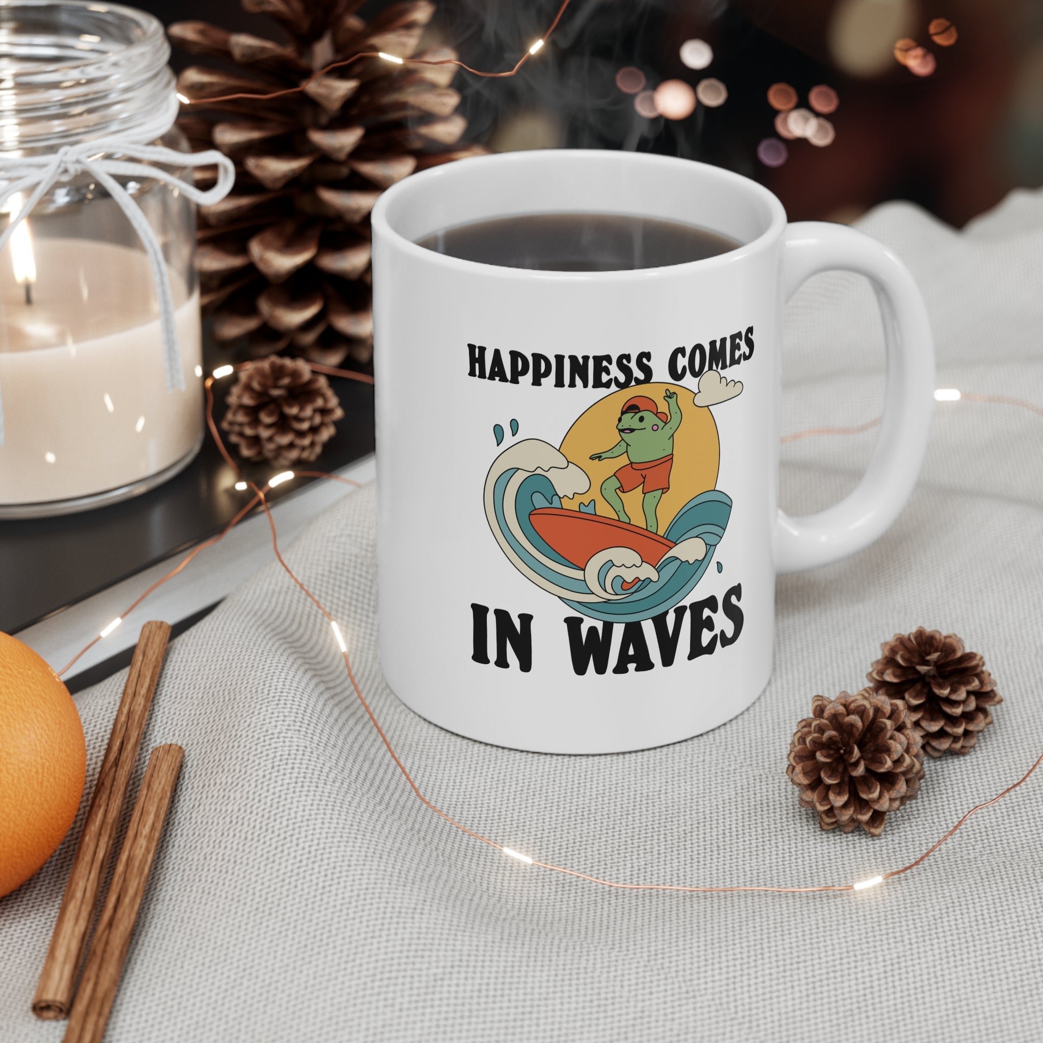 Happiness Comes In Waves 11oz Ceramic Mug