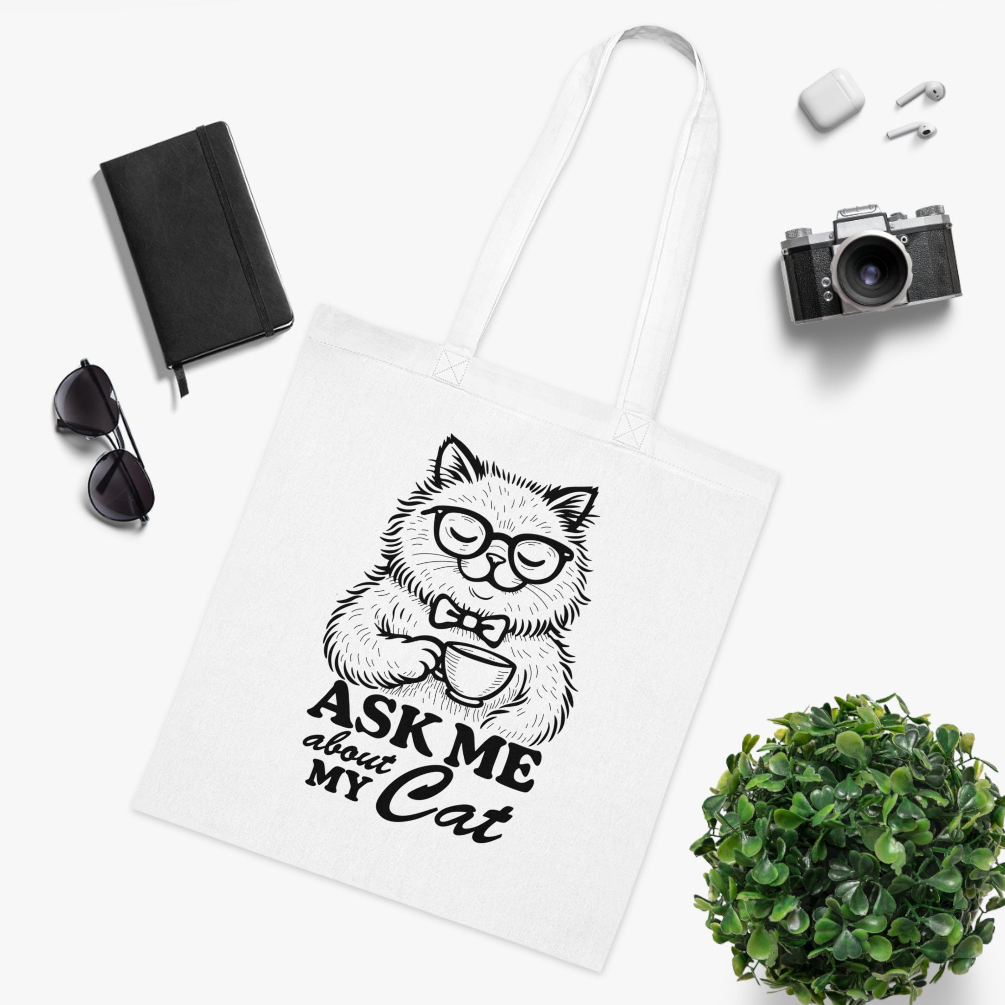 Ask Me About My Cat White Tote Bag