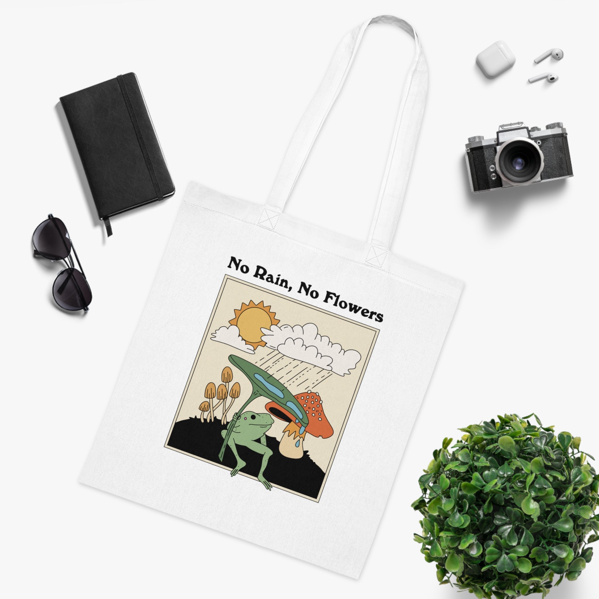 No Rain, No Flowers White Tote Bag