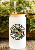 Coffee Makes Me Less Murderous 12oz Frosted Glass Tumbler