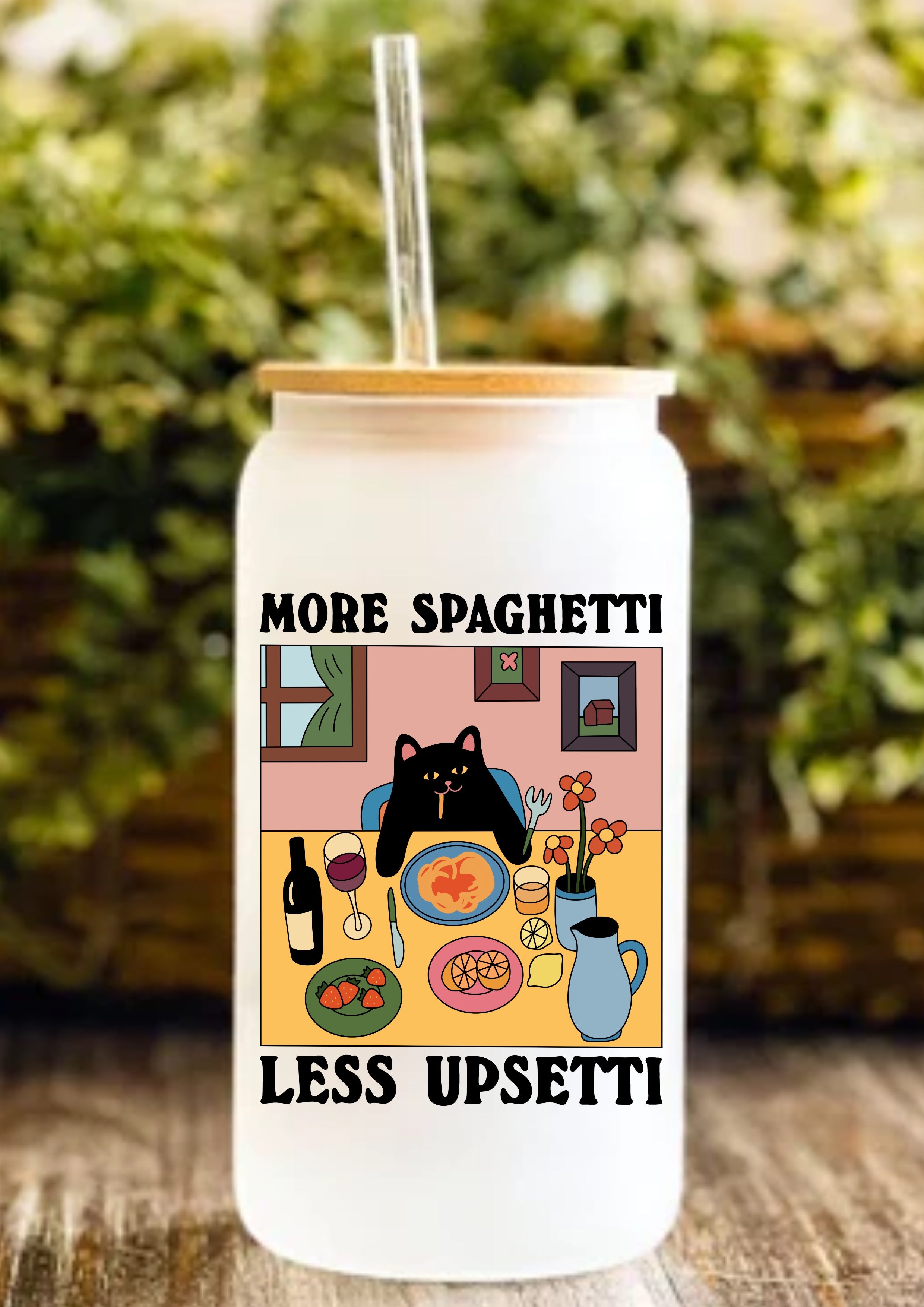 More Spaghetti Less Upsetti 12oz Frosted Glass Tumbler