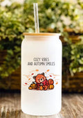 Cozy Vibes And Autumn Smiles 12oz Frosted Glass Tumbler
