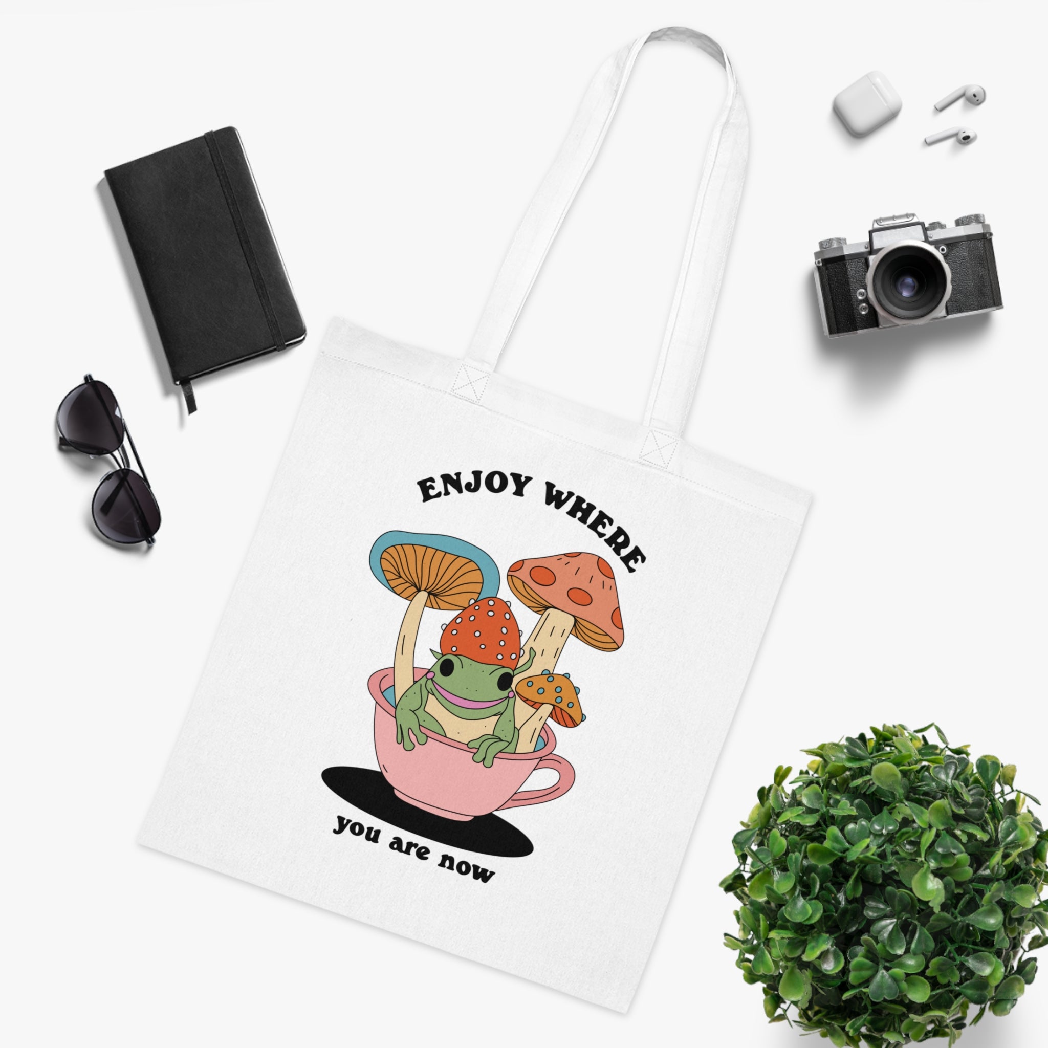 Enjoy Where You Are Now White Tote Bag