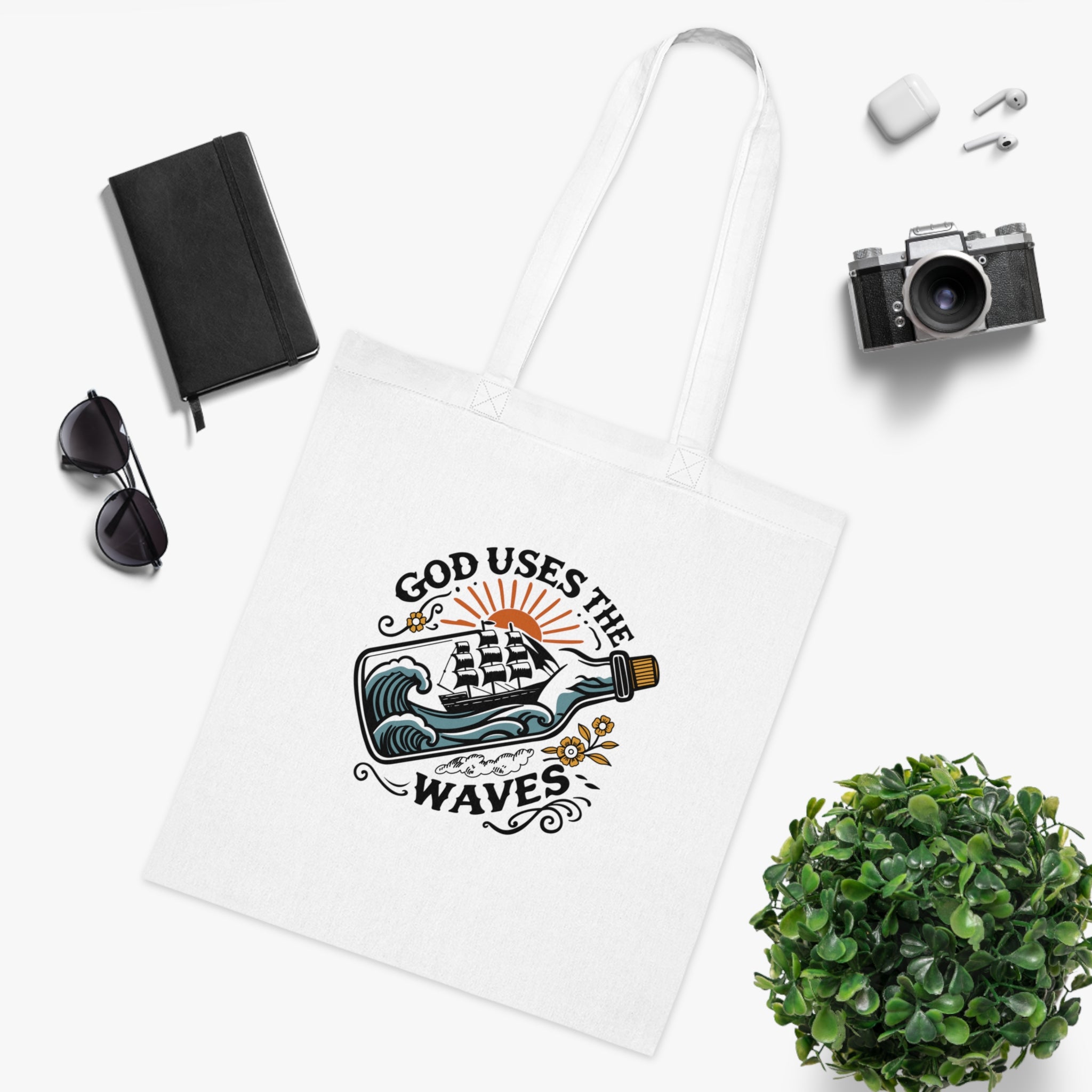 God Uses The Waves White Tote Bag