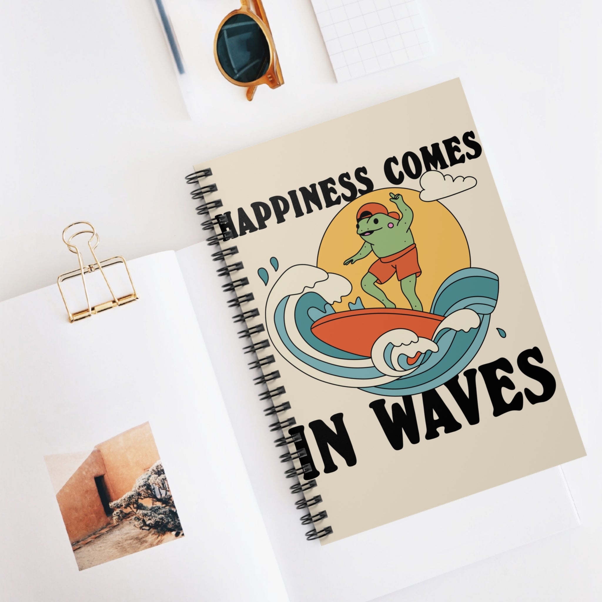 Happiness Comes In Waves A5 Lined Notebook