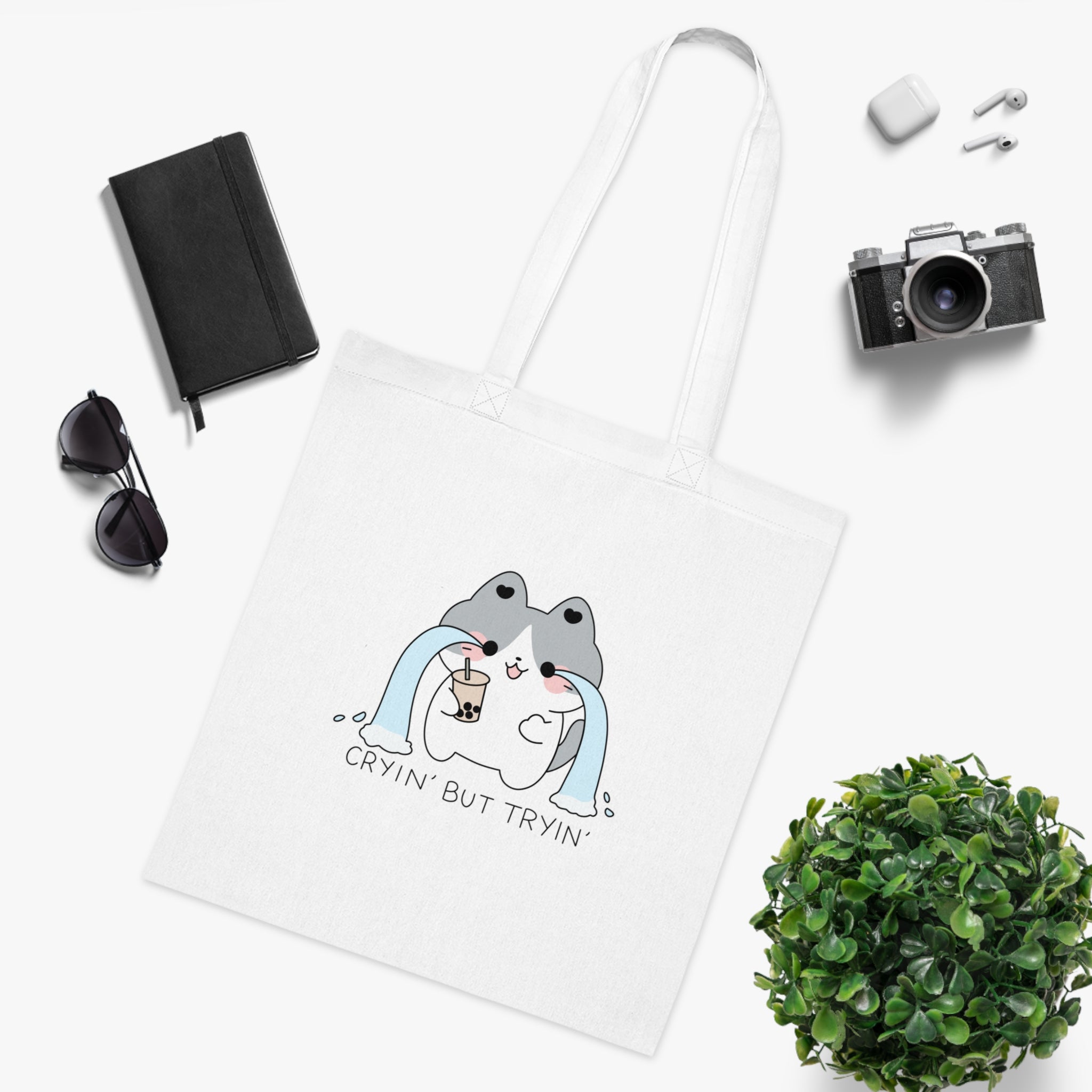Cryin’ But Tryin’ White Tote Bag