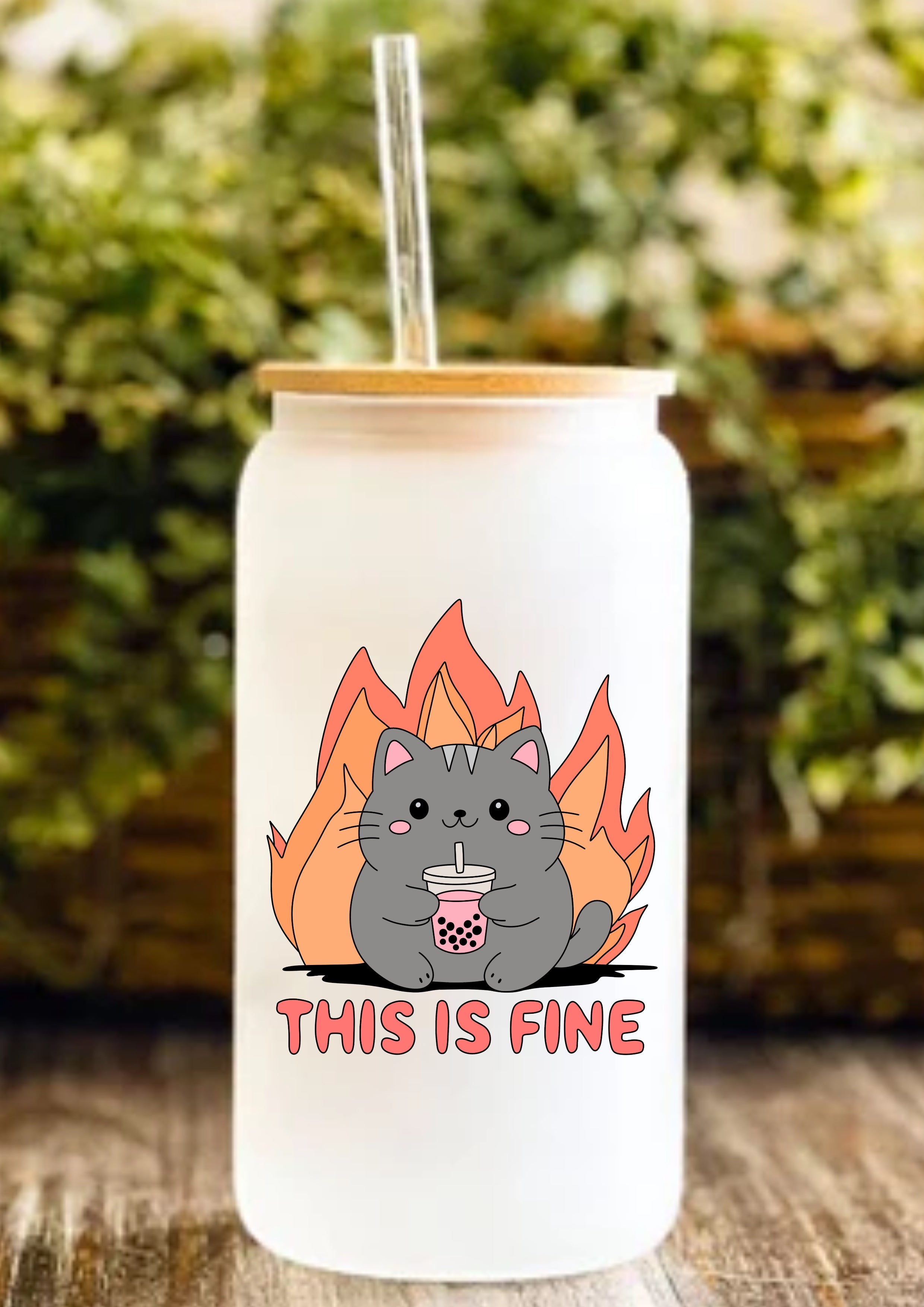 This Is Fine 12oz Frosted Glass Tumbler