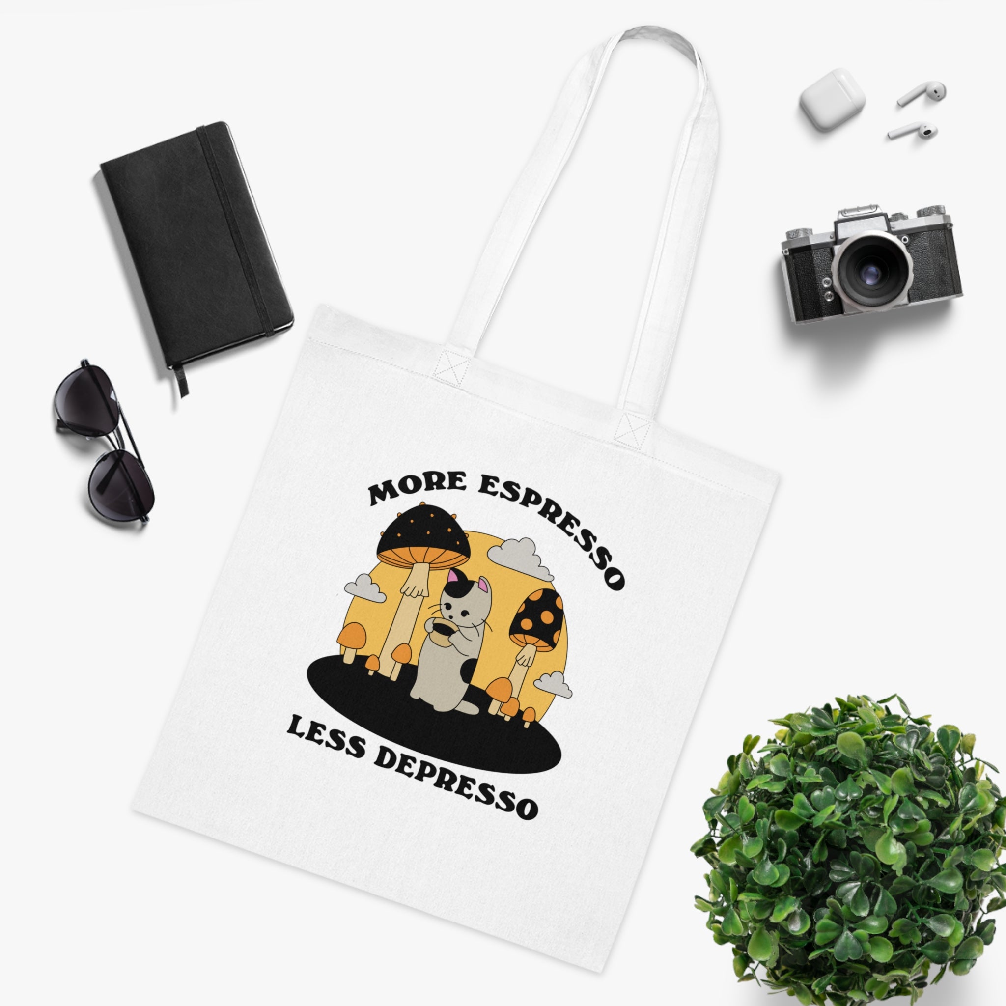 More Espresso Less Depresso White Tote Bag