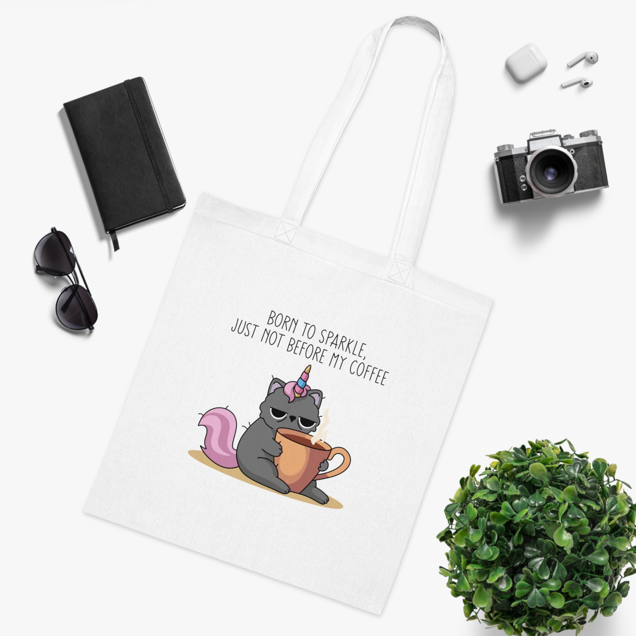 Born To Sparkle, Just Not Before My Coffee White Tote Bag